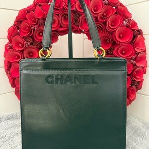 Vintage CHANEL Black Lambskin Embroidered Tote